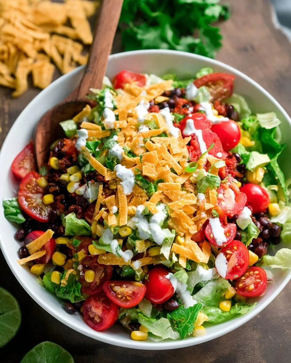 Colorful Black Bean Taco Salad with fresh ingredients in a bowl
