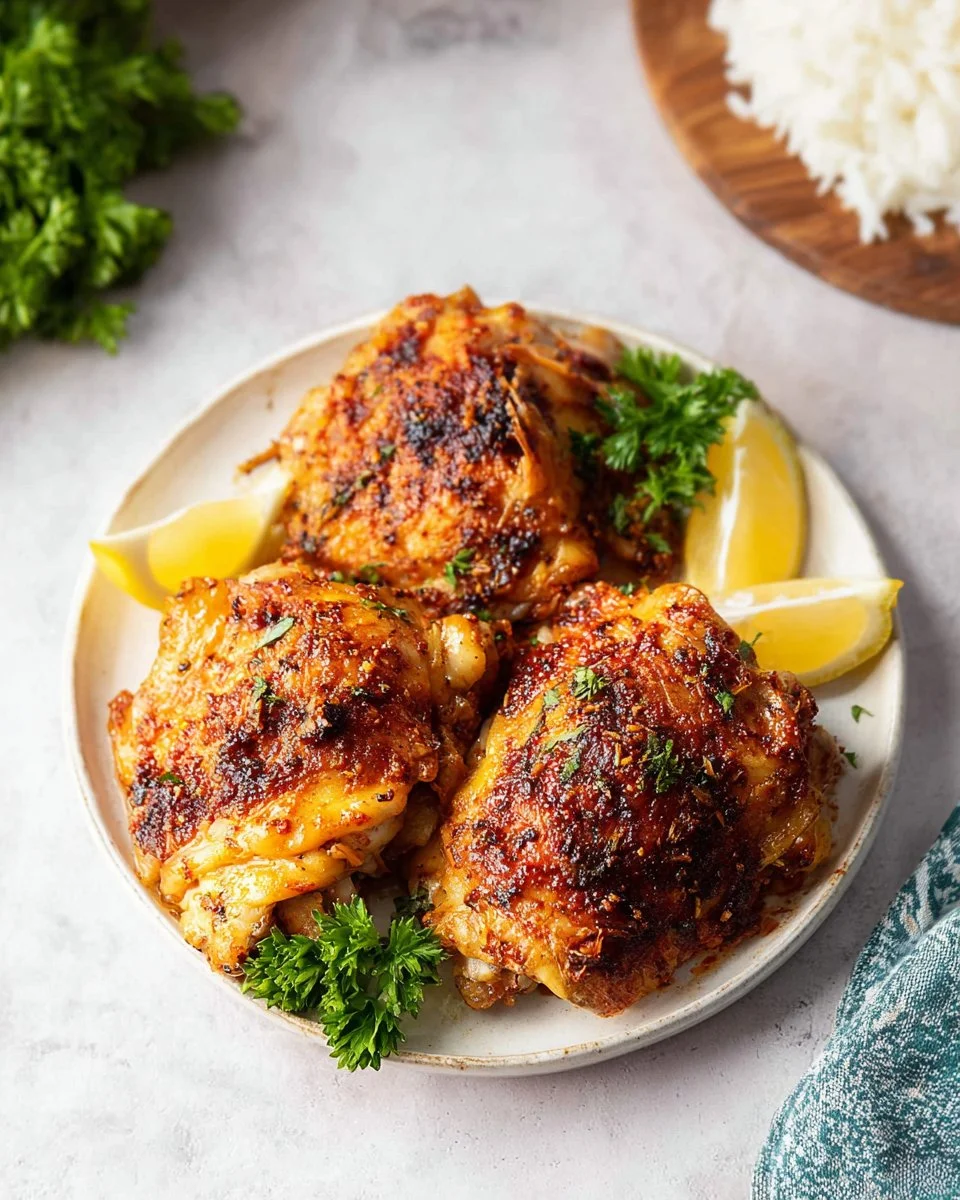 Delicious air fryer chicken thighs served with fresh vegetables