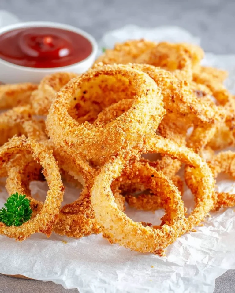 Crispy air fryer onion rings, a healthy snack option.