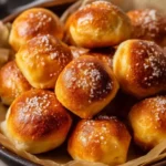 Golden brown air fryer pretzel bites seasoned and ready for dipping