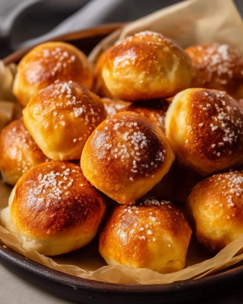Golden brown air fryer pretzel bites seasoned and ready for dipping