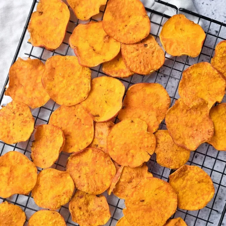 Homemade air fryer sweet potato chips in a bowl