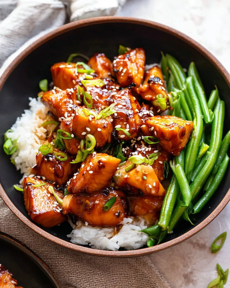 Air Fryer Teriyaki Chicken dish ready to serve