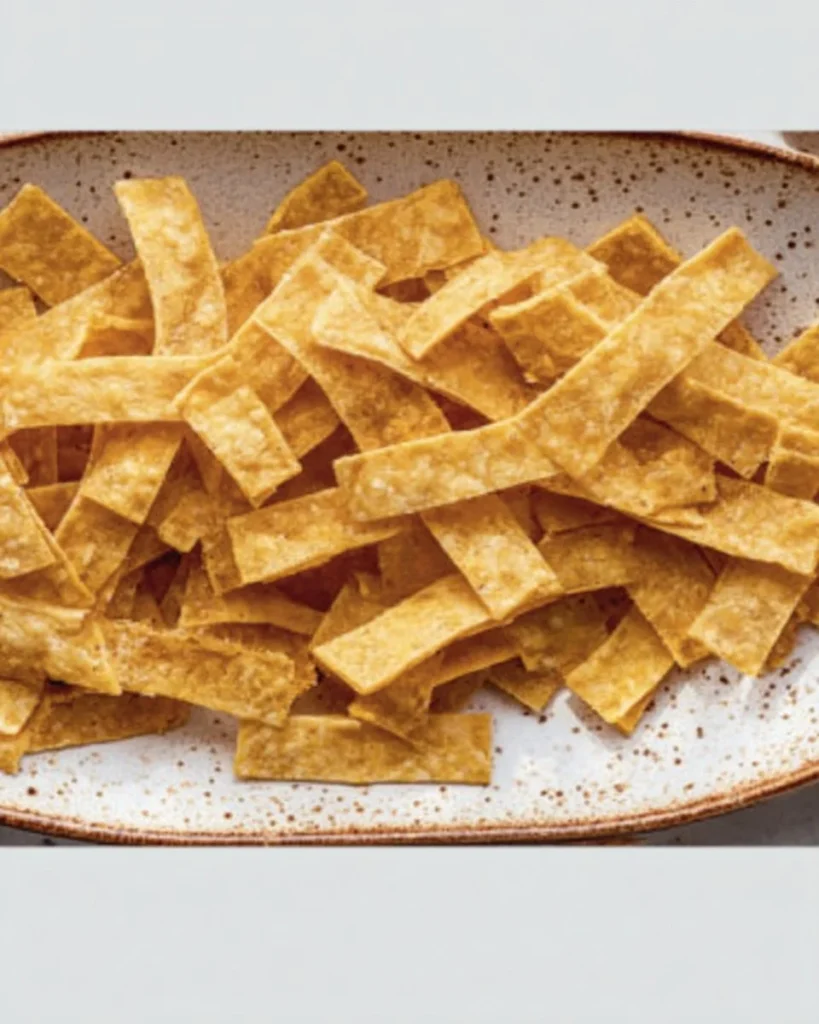 Crispy air fryer tortilla strips ready to serve with dips