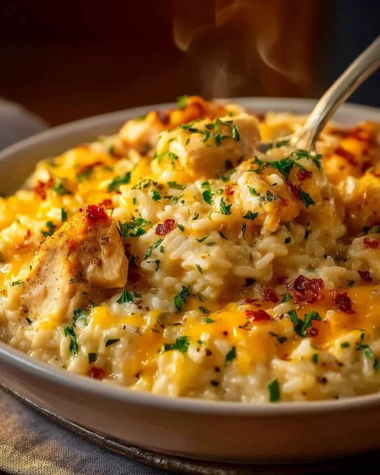 Baked Angel Chicken and Rice Casserole served in a dish with herbs and vegetables