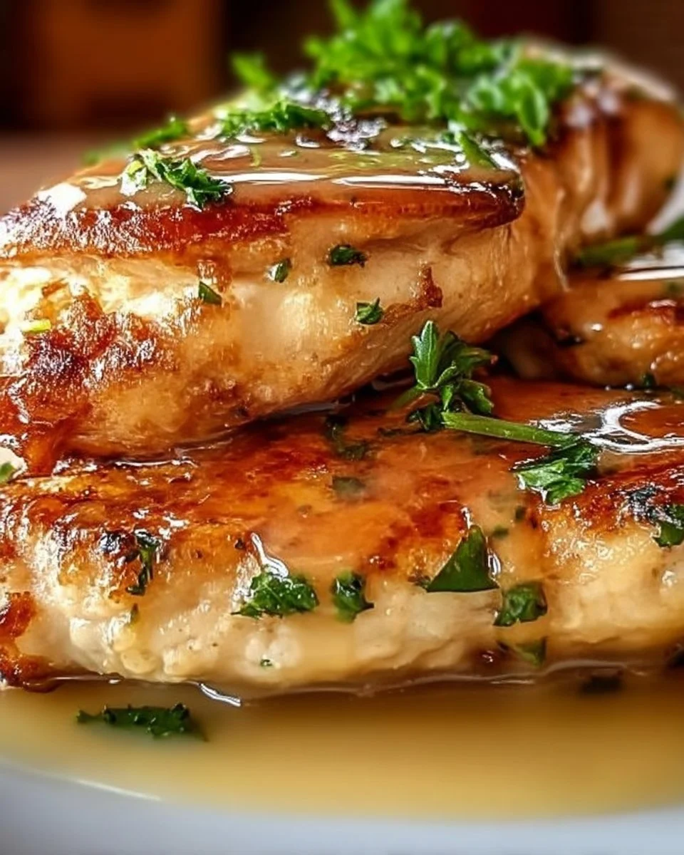 Baked boneless skinless chicken breast on a plate with herbs and spices