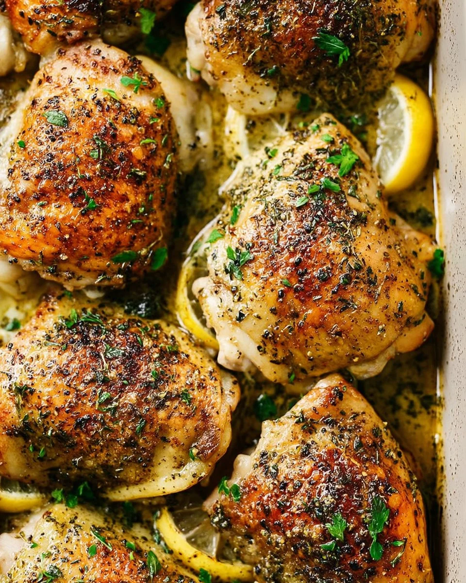 Delicious baked chicken thighs ready to serve