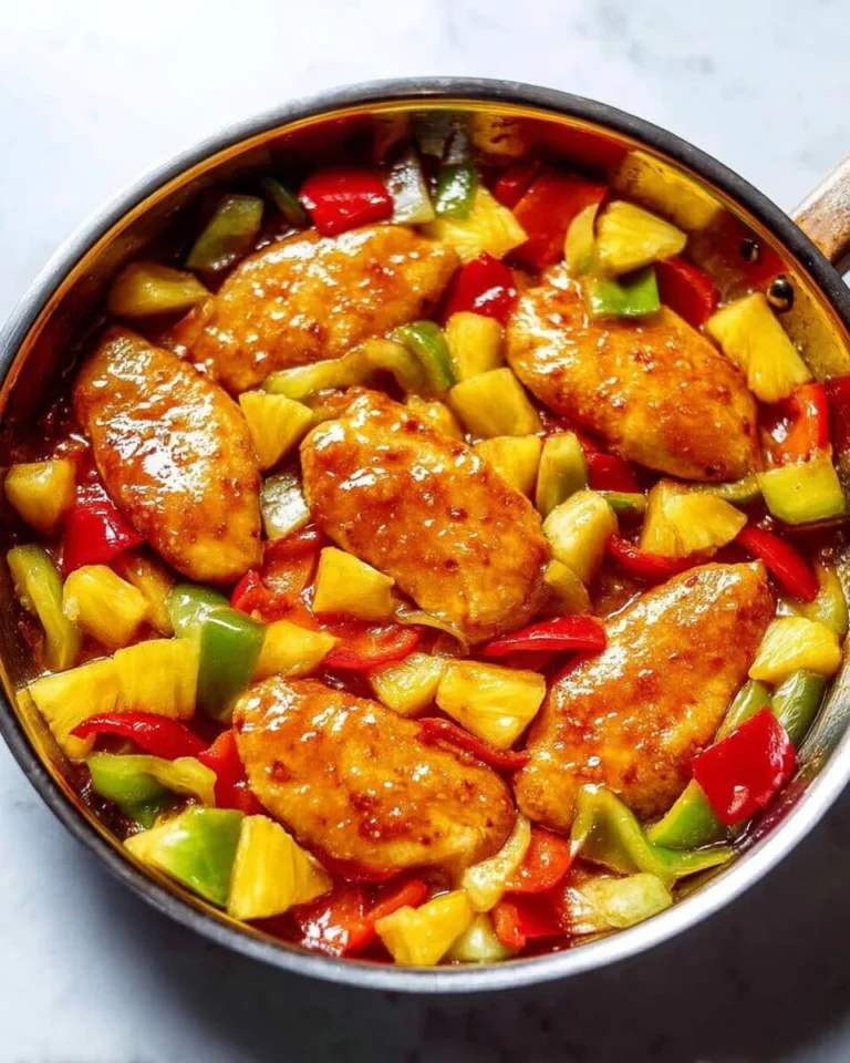 Baked Pineapple Chicken with glaze and garnishes on a plate
