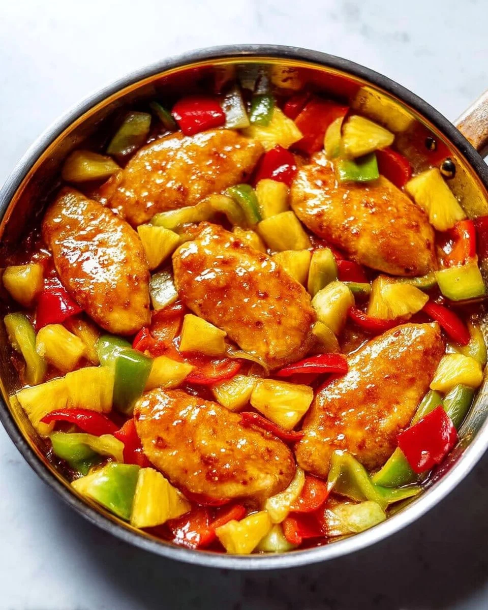 Baked Pineapple Chicken with glaze and garnishes on a plate