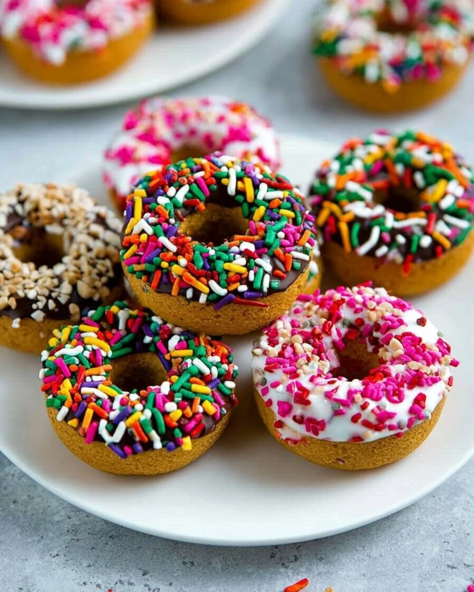 Delicious banana protein donuts topped with frosting and nuts
