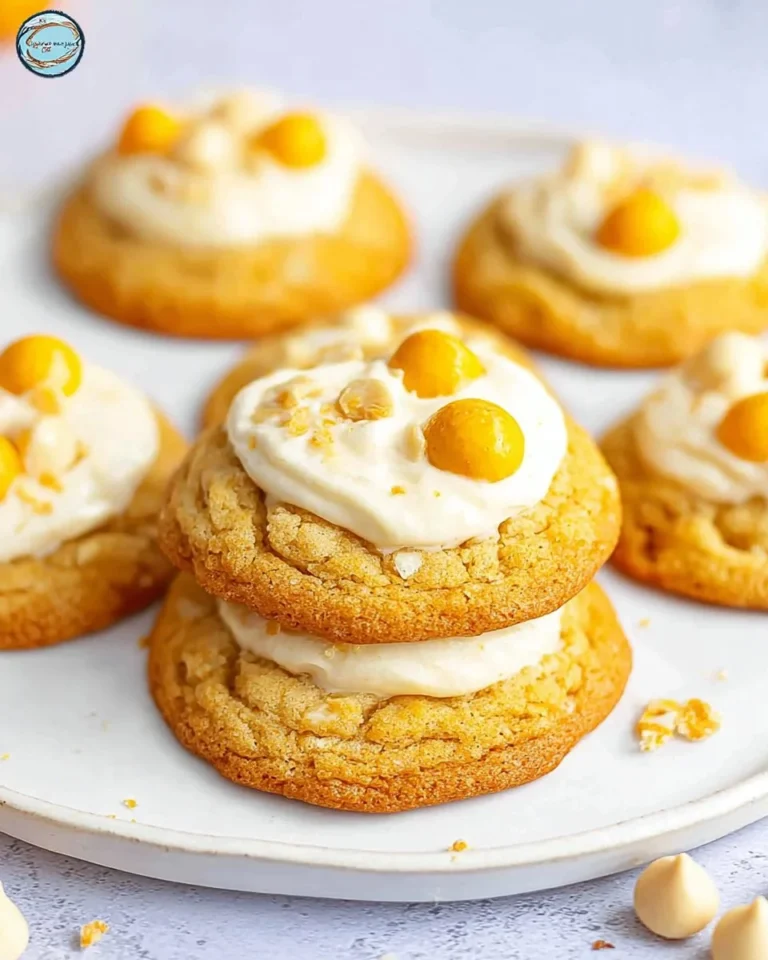 Plate of freshly baked banana pudding cookies with creamy filling and banana slices