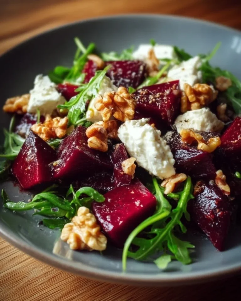 Colorful Beet Arugula Feta Salad with fresh ingredients in a bowl.