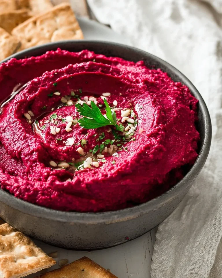Freshly made beetroot hummus served with pita and vegetables