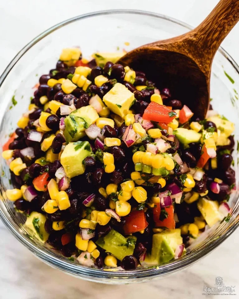 Delicious black bean and corn salsa in a bowl, perfect for dipping.
