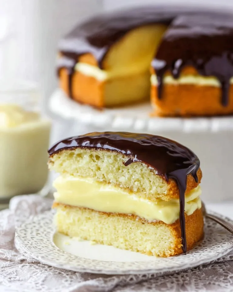 Delicious homemade Boston Cream Pie with chocolate glaze and creamy filling
