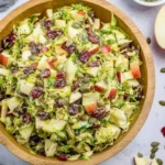 Fresh Brussels sprouts salad with mixed vegetables and vinaigrette dressing