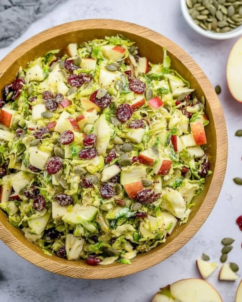 Fresh Brussels sprouts salad with mixed vegetables and vinaigrette dressing
