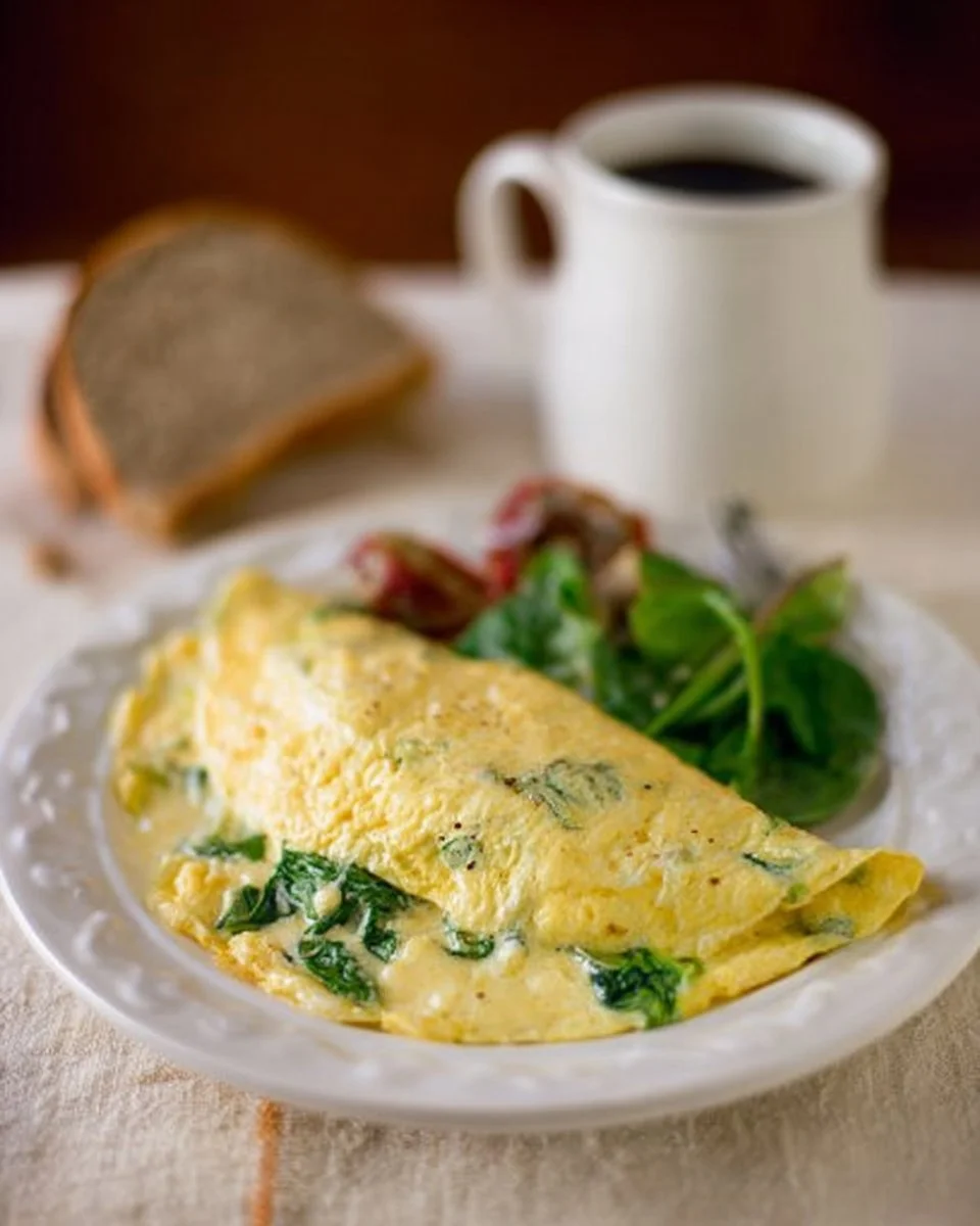 Cheese and Greens Omelet filled with fresh greens and melted cheese