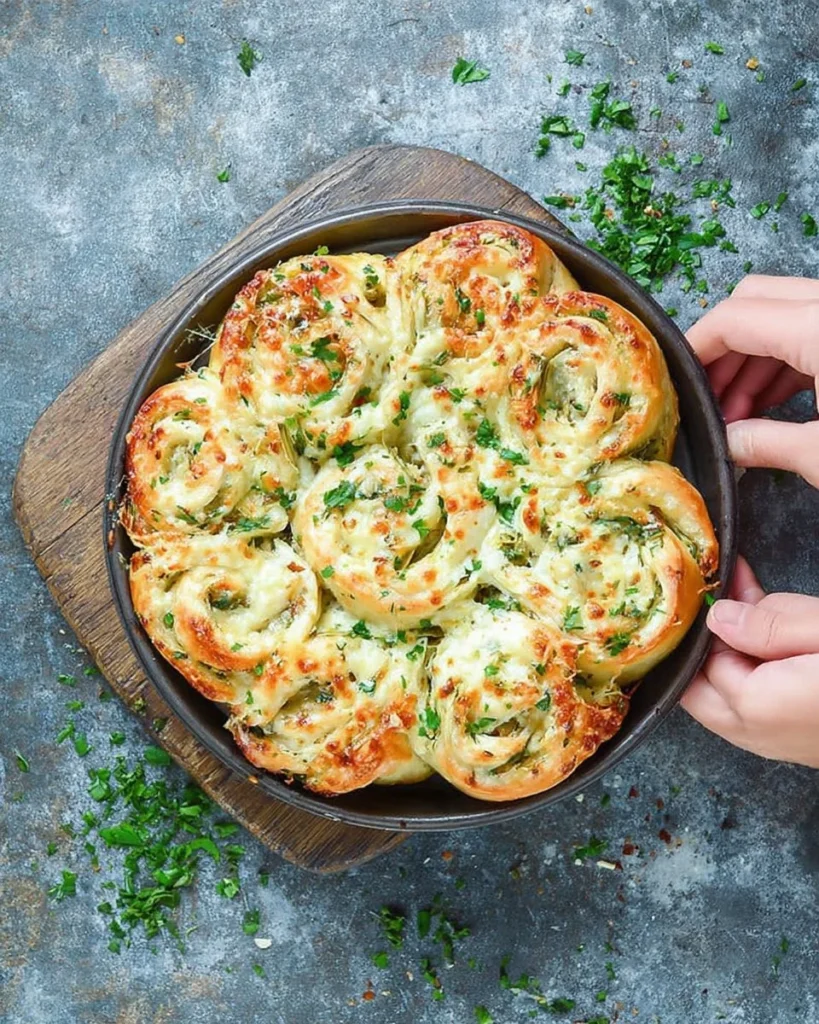 Cheesy spinach and artichoke pinwheels served on a platter