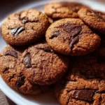 Freshly baked chewy coffee bean cookies with chocolate chips