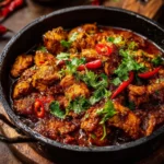 A plate of Chicken Bhuna, showcasing its rich spices and vibrant colors.