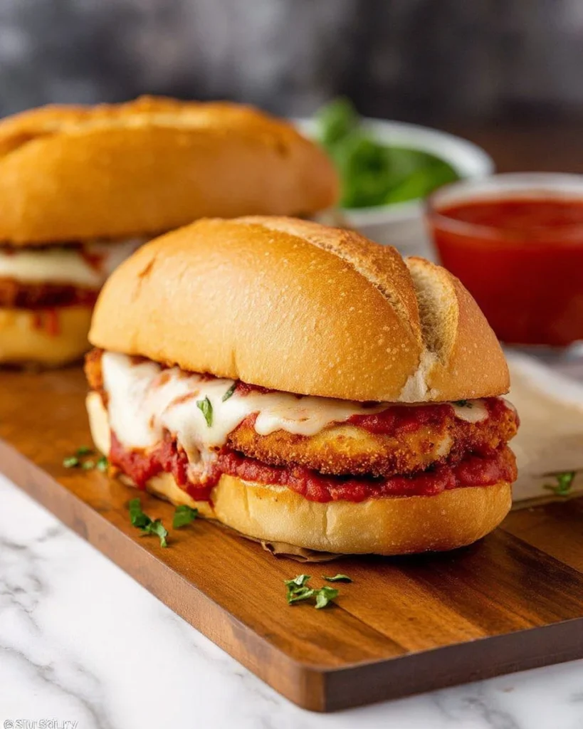 Delicious Chicken Parmesan Sandwich with crispy chicken and melted cheese