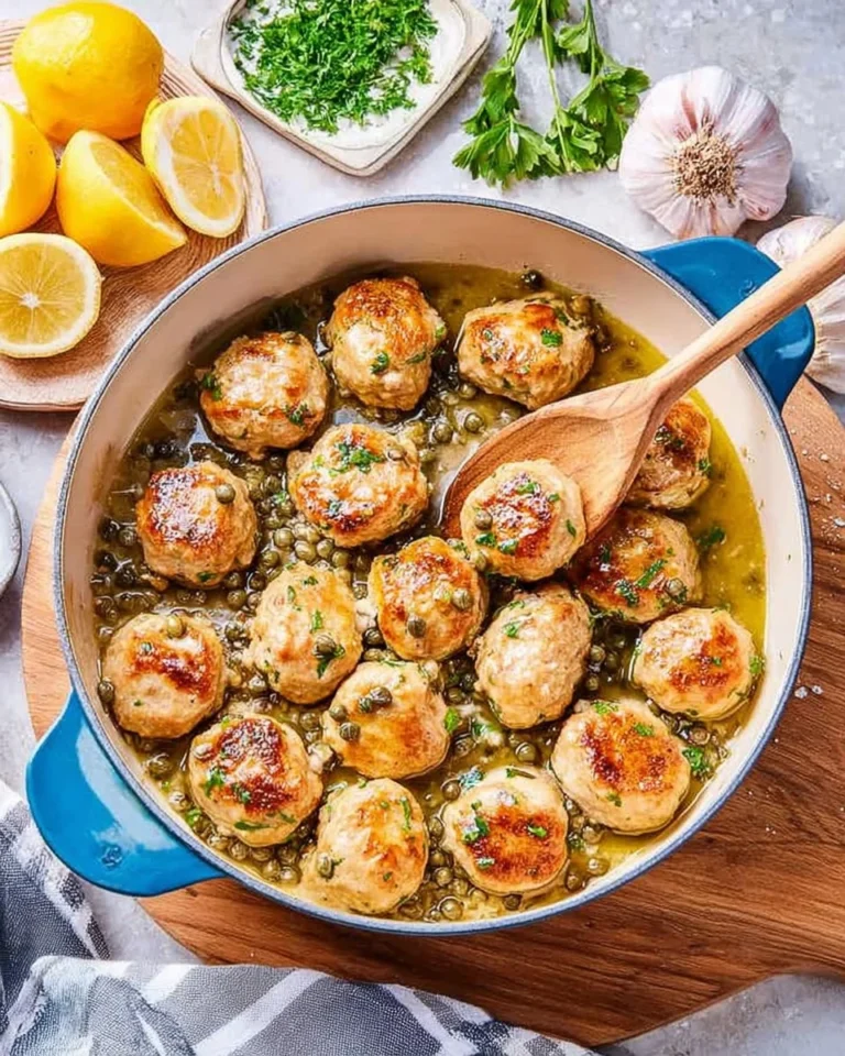 Chicken Piccata Meatballs served with lemon and capers
