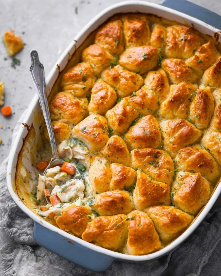 Delicious Chicken Pot Pie Casserole topped with golden crust.