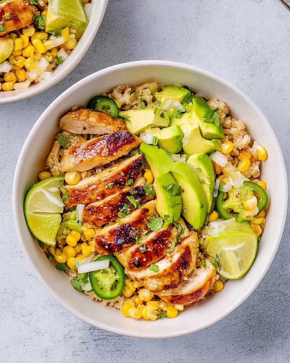 Chipotle Chicken Rice Bowl with spicy chicken, vegetables, and rice served in a bowl