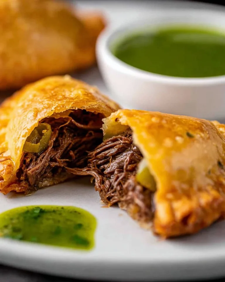 Delicious homemade beef empanada on a plate, showcasing golden crust and savory filling.