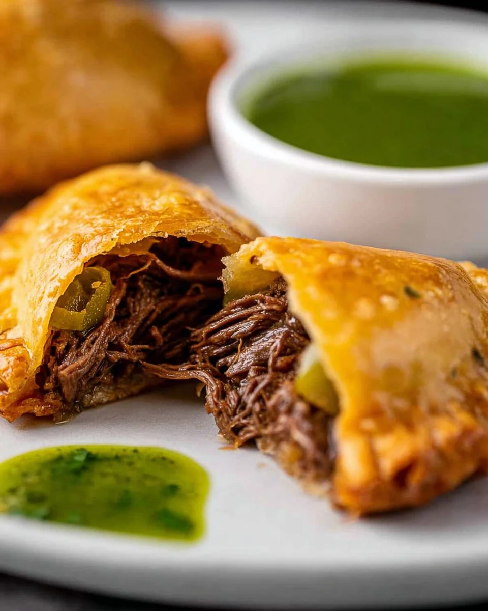 Delicious homemade beef empanada on a plate, showcasing golden crust and savory filling.