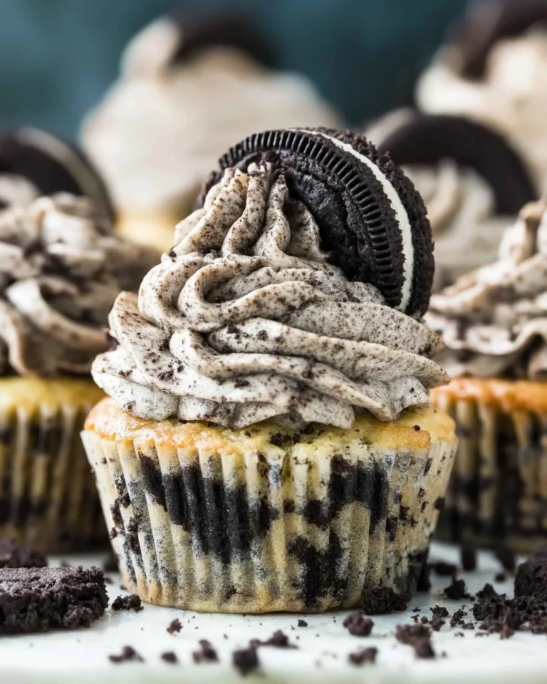 Delicious Cookies and Cream Cupcakes topped with crushed cookies