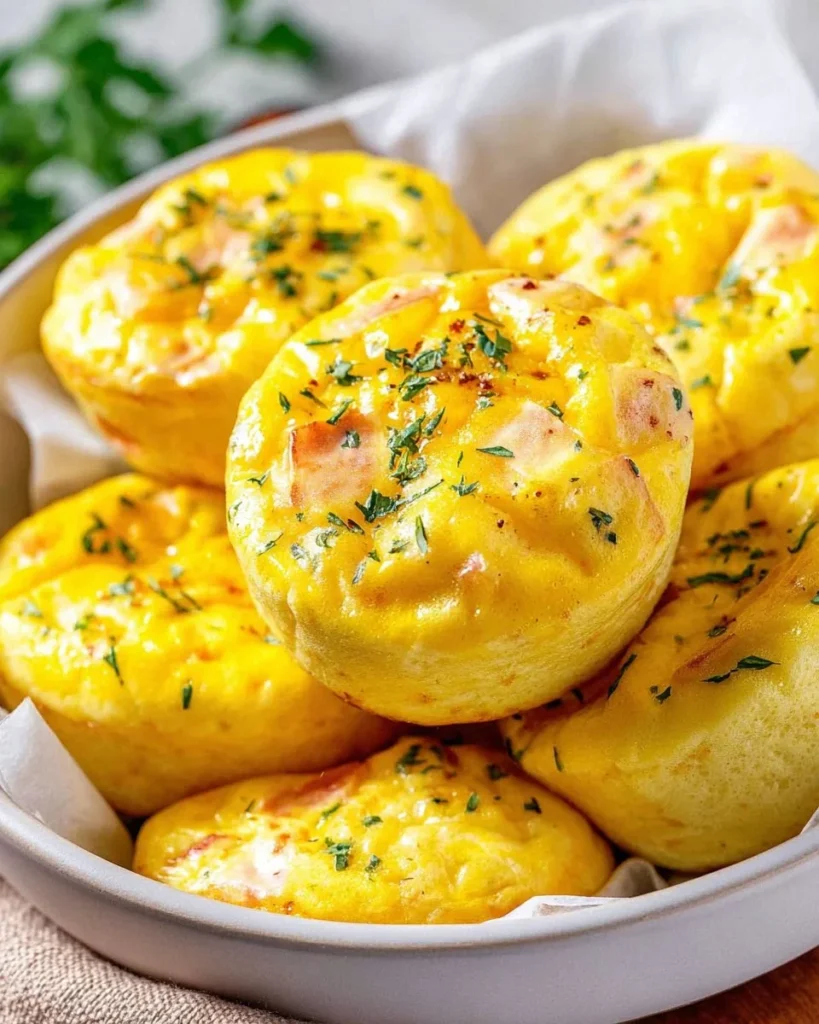 Healthy cottage cheese egg bites served on a plate with fresh herbs