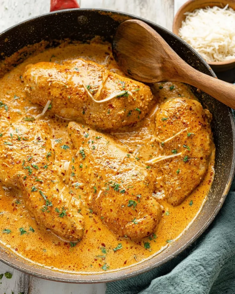 Creamy Cajun Chicken served on a plate with herbs and spices.