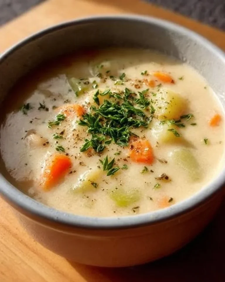 Bowl of creamy white bean soup garnished with herbs and spices