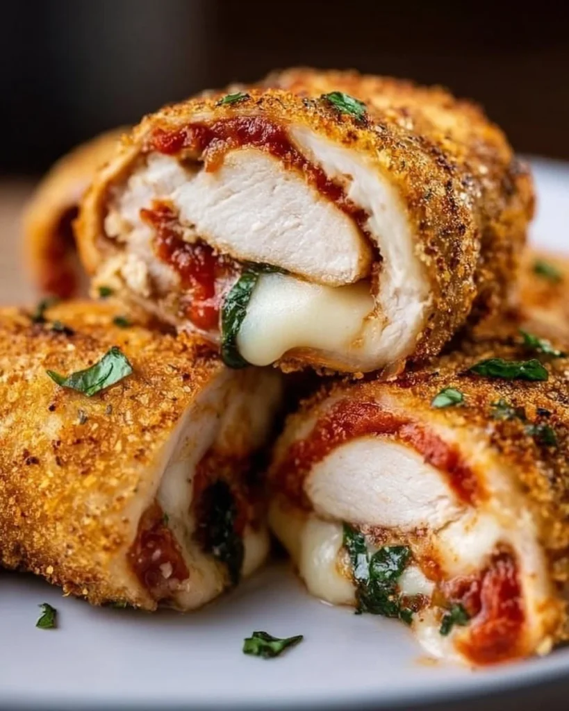 Crispy air fryer chicken mozzarella wraps plated and ready to serve.