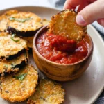 Golden crispy air fryer eggplant slices seasoned and ready to enjoy
