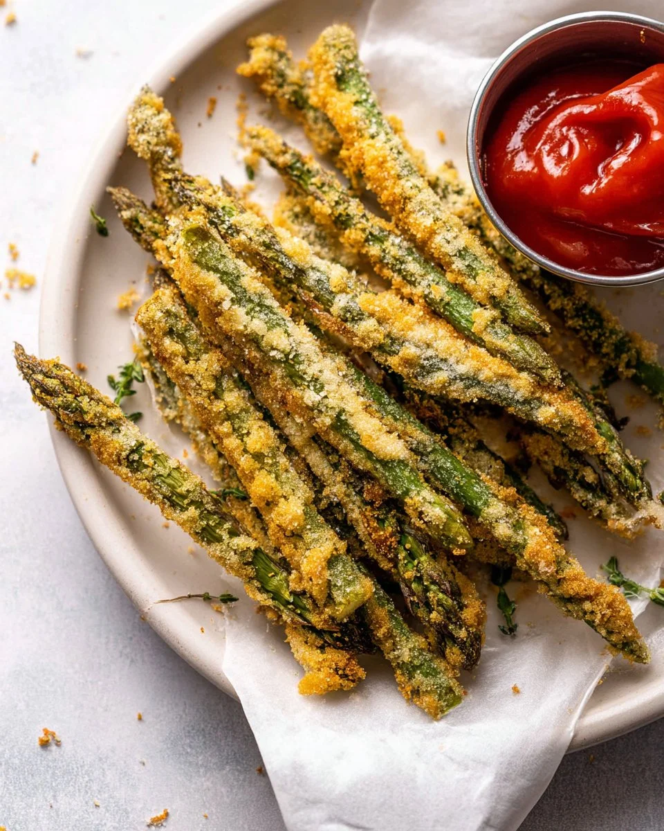 Crispy baked asparagus fries served in a bowl