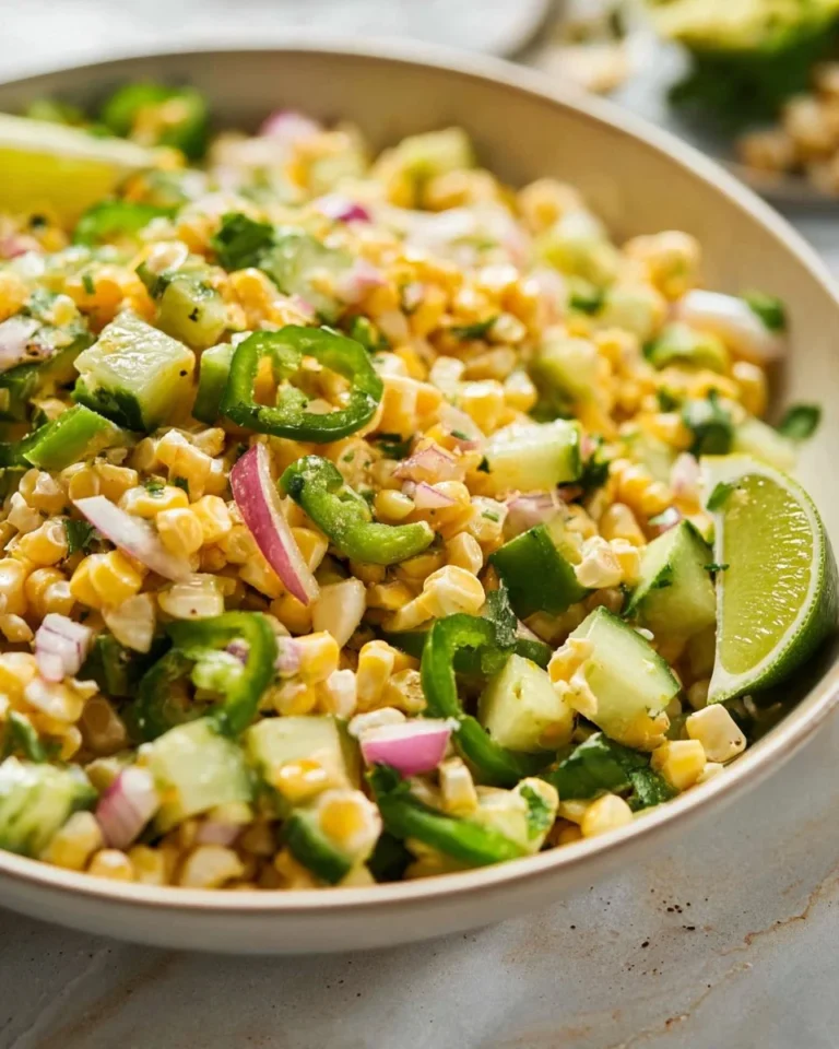 Delicious Cucumber Corn Salad with fresh veggies and herbs on a plate.