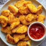 Golden air fryer chicken nuggets served with dipping sauce