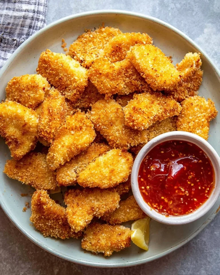 Golden air fryer chicken nuggets served with dipping sauce