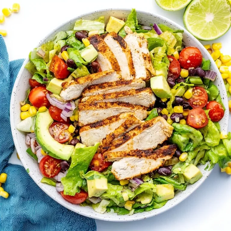 A colorful Southwest Chicken Salad with grilled chicken, corn, black beans, and avocado