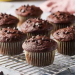 Delicious double chocolate banana muffins on a plate
