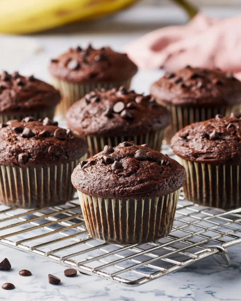 Delicious double chocolate banana muffins on a plate
