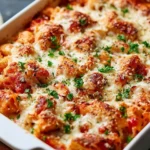 Delicious Dump and Bake Chicken Parmesan Casserole ready to serve