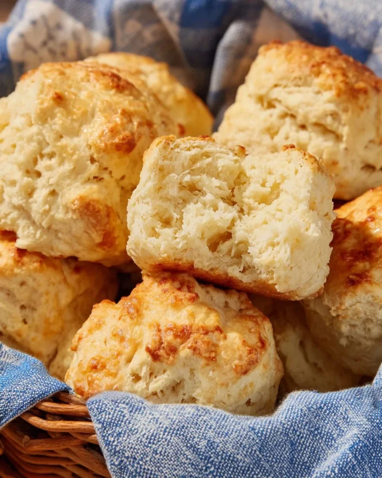 Easy drop biscuits fresh out of the oven, golden brown and fluffy.