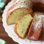 Delicious homemade easy pistachio cake decorated with nuts and frosting
