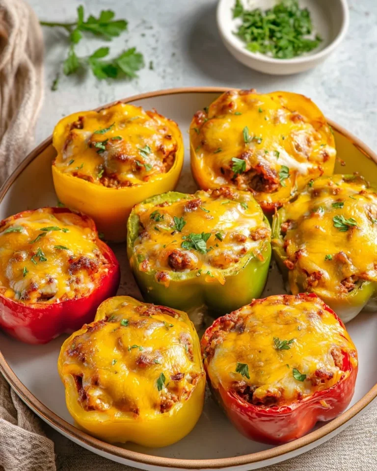 Delicious stuffed bell peppers on a plate, ready to enjoy a comforting meal.