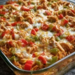Delicious Fajita Chicken Casserole ready to serve, topped with fresh toppings.