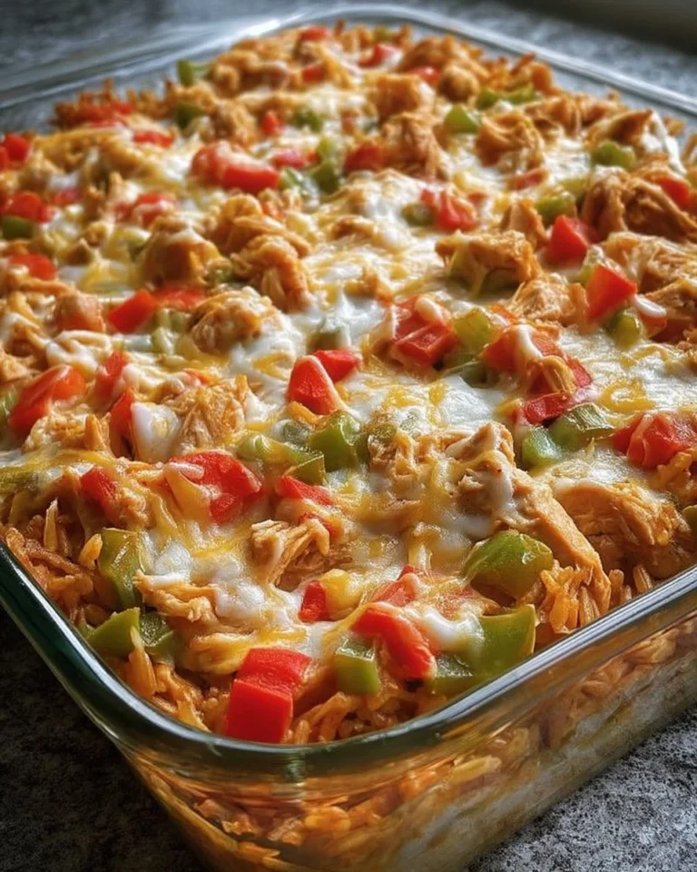 Delicious Fajita Chicken Casserole ready to serve, topped with fresh toppings.